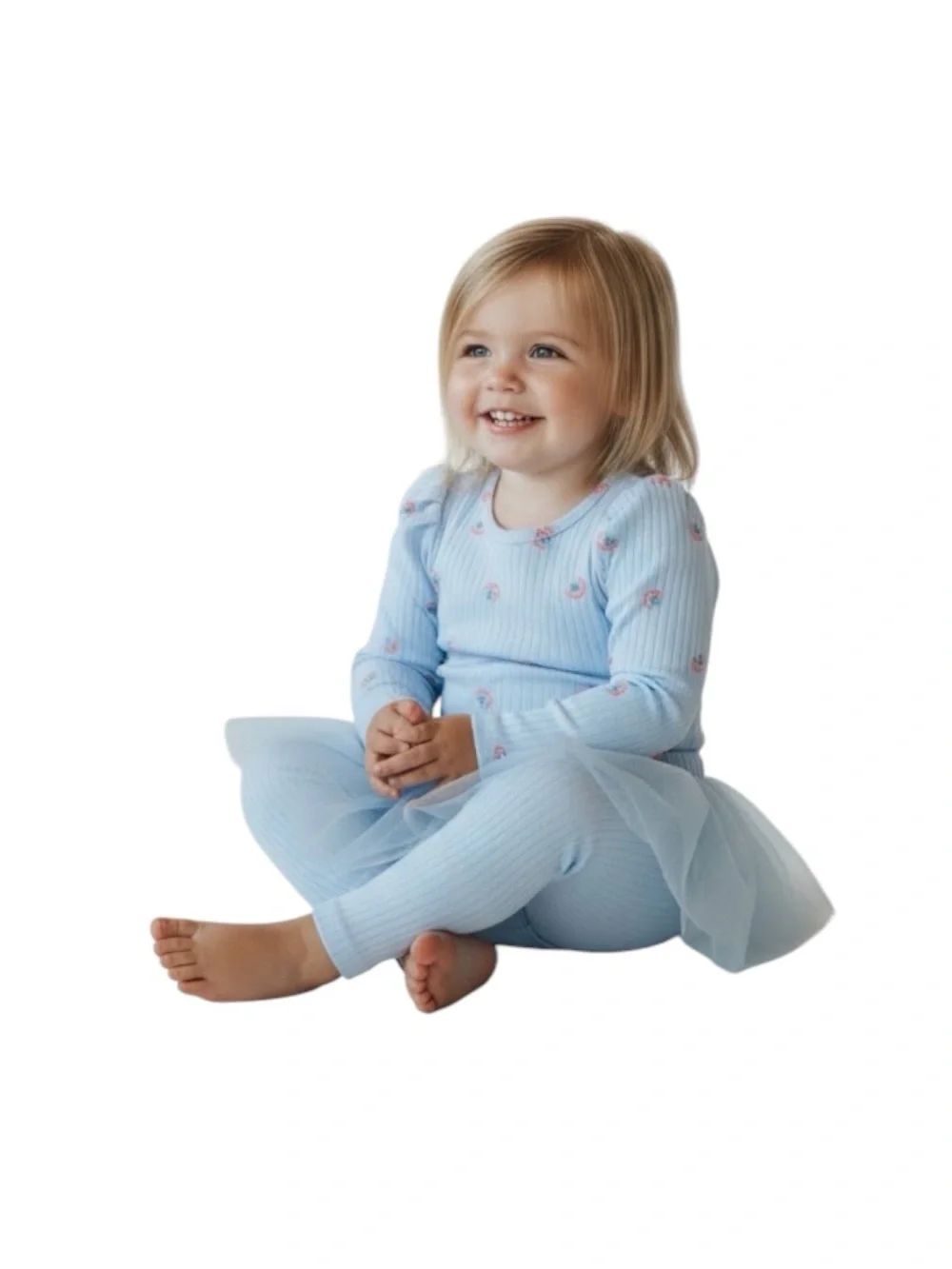 wonder nation Baby Blue Ribbed Rainbow Bodysuit with Tulle Skeggings